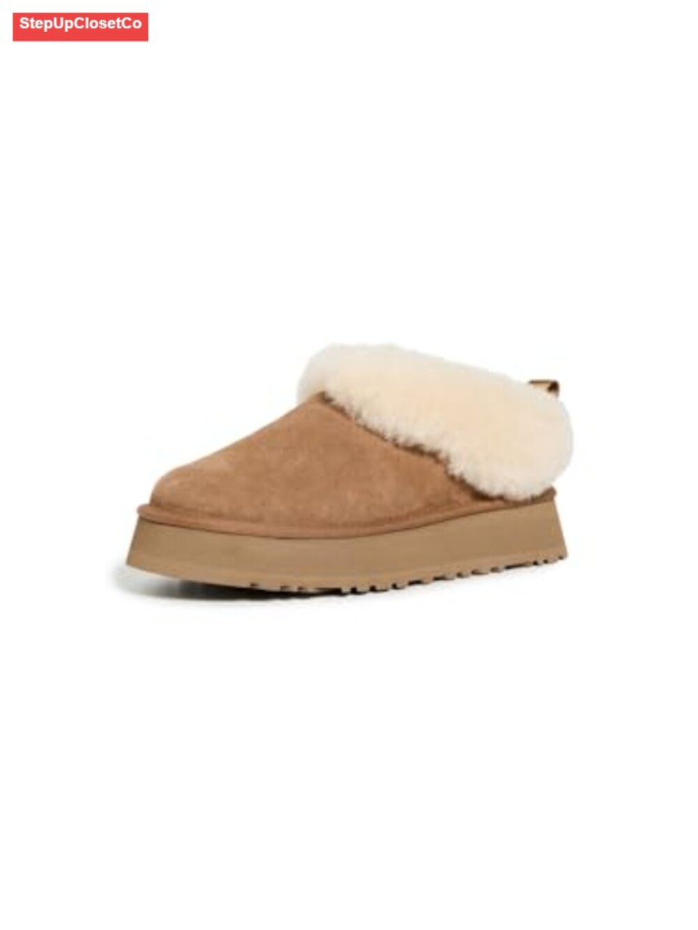 Suede Sheepskin Lined Platform Slippers